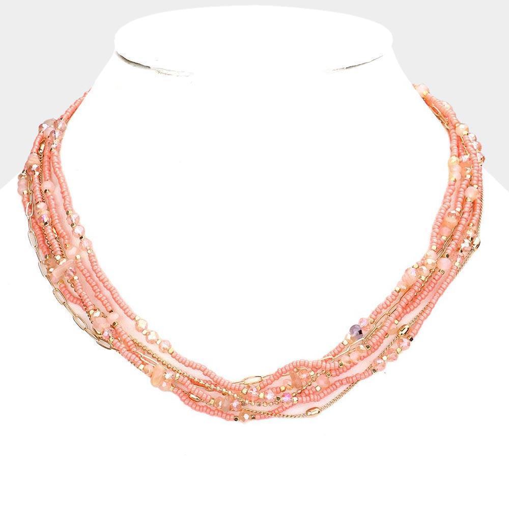 Pink Multi Layered Beaded Necklace - Jewelry Store by Erik Rayo