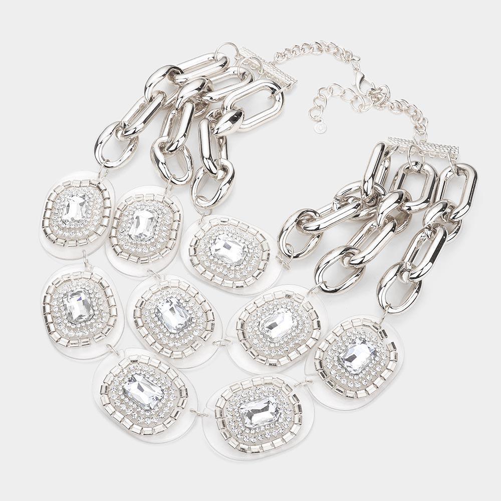 Stone Accented Lucite Link Triple Layered Bib Necklace - Jewelry Store by Erik Rayo
