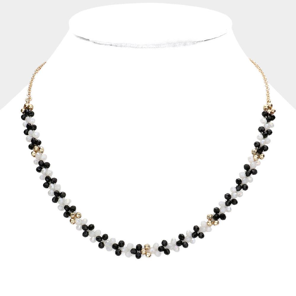 White Flower Faceted Beaded Necklace