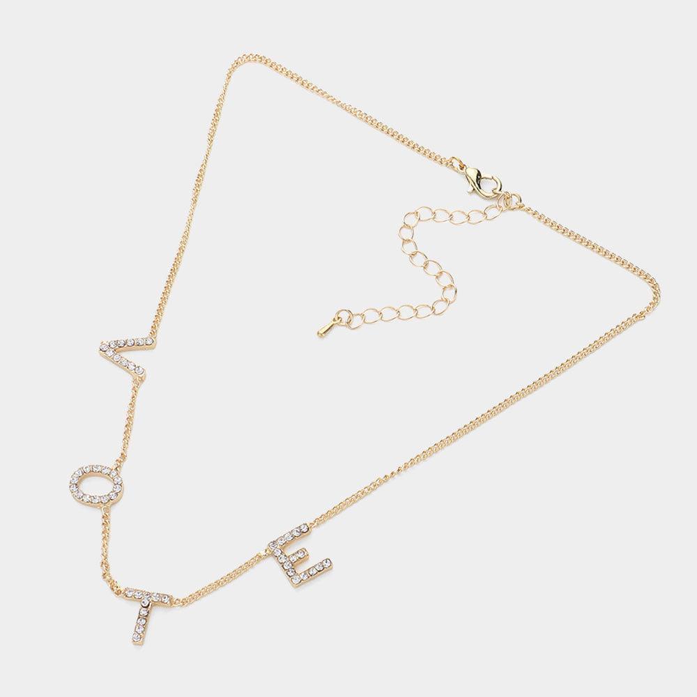 Gold Stone Paved VOTE Initial Message Station Necklace - Jewelry Store by Erik Rayo