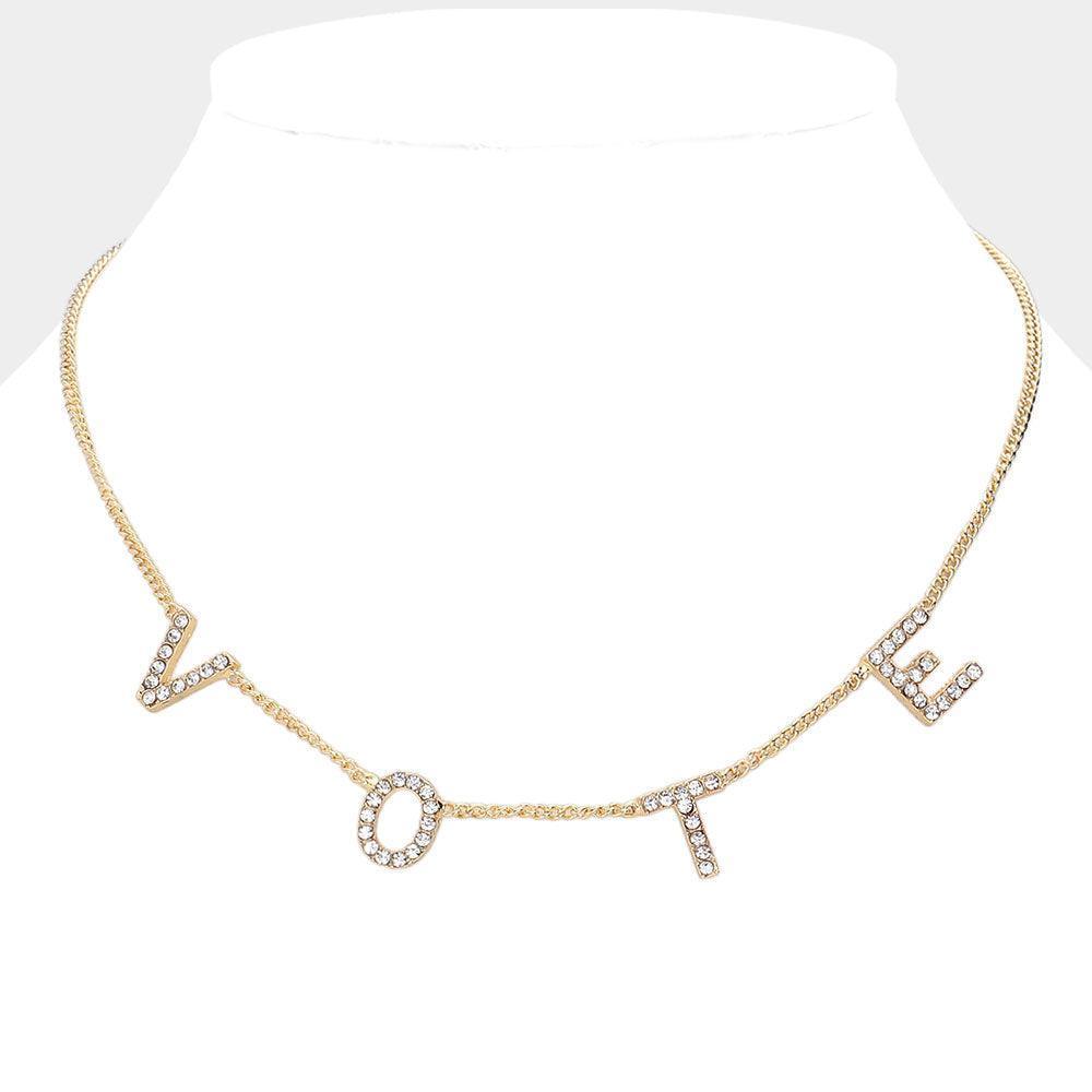 Gold Stone Paved VOTE Initial Message Station Necklace - Jewelry Store by Erik Rayo