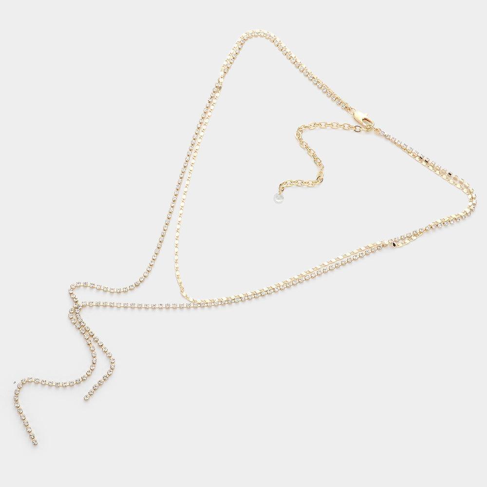 Gold Brass Metal Rhinestone Pave Double Layered Y Necklace - Jewelry Store by Erik Rayo