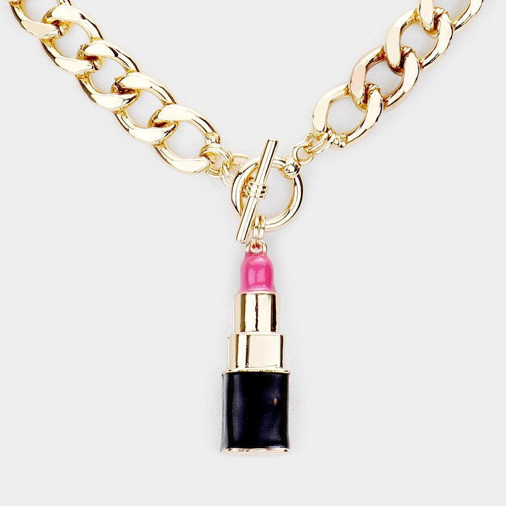 Pink Lipstick Pendant Toggle Necklace - Jewelry Store by Erik Rayo