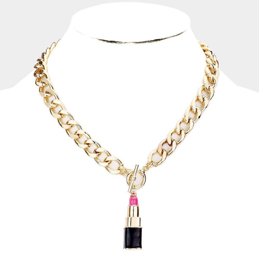 Pink Lipstick Pendant Toggle Necklace - Jewelry Store by Erik Rayo