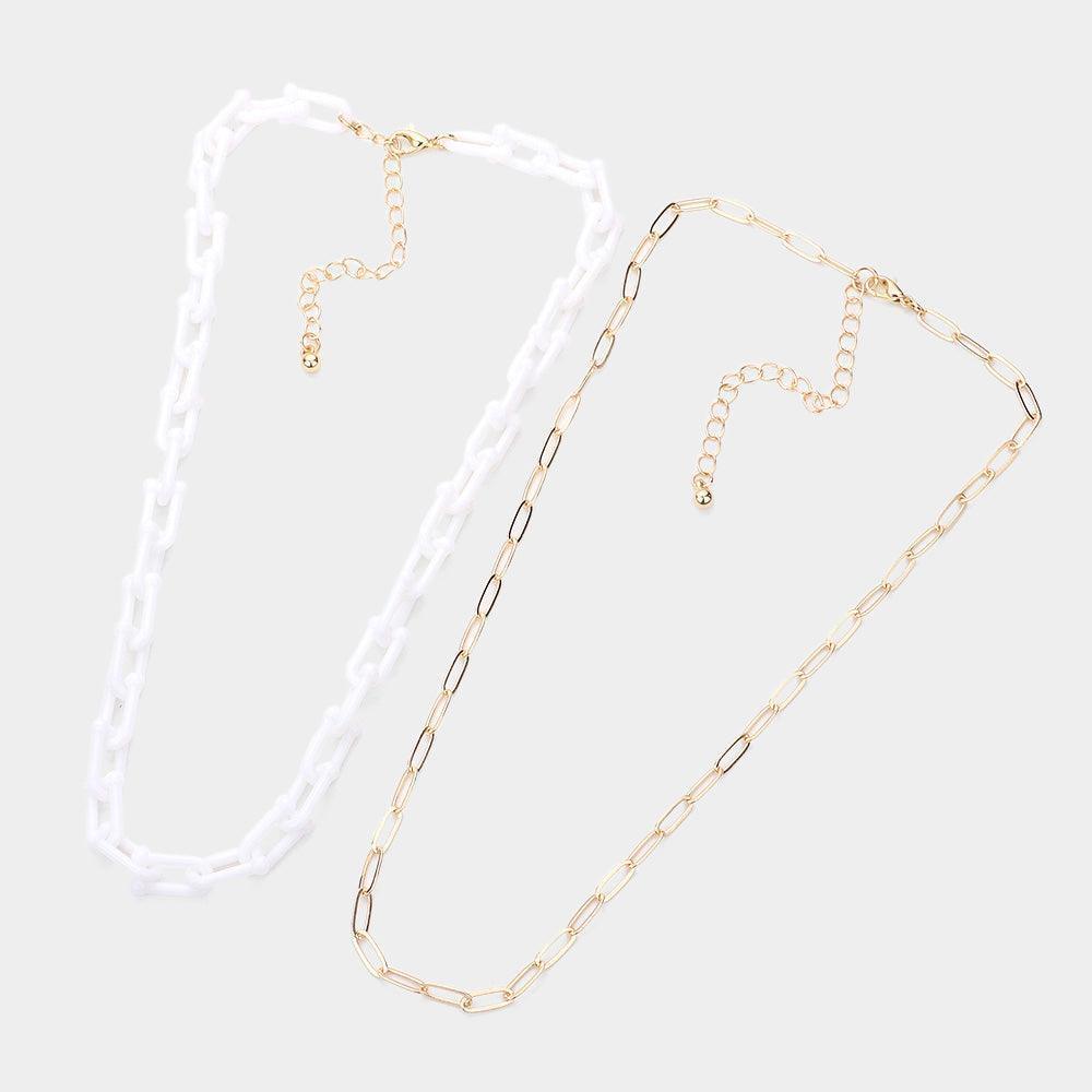 White 2 Piece Open Resin Oval Link Necklaces - Jewelry Store by Erik Rayo