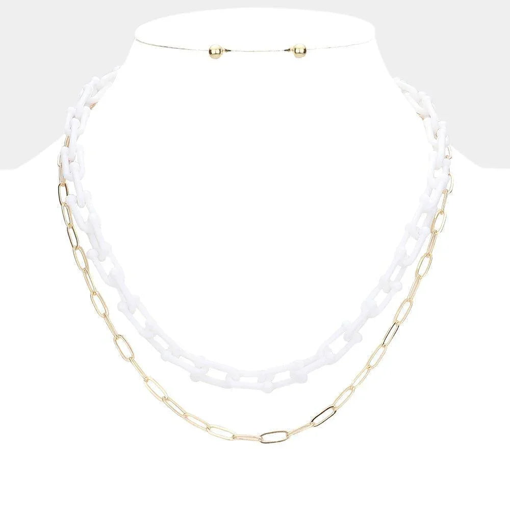 White 2 Piece Open Resin Oval Link Necklaces - Jewelry Store by Erik Rayo