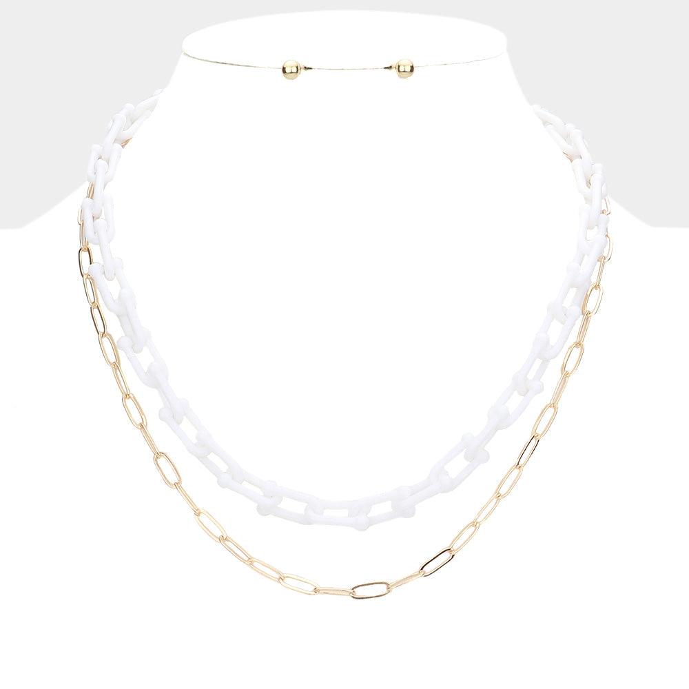 White 2 Piece Open Resin Oval Link Necklaces