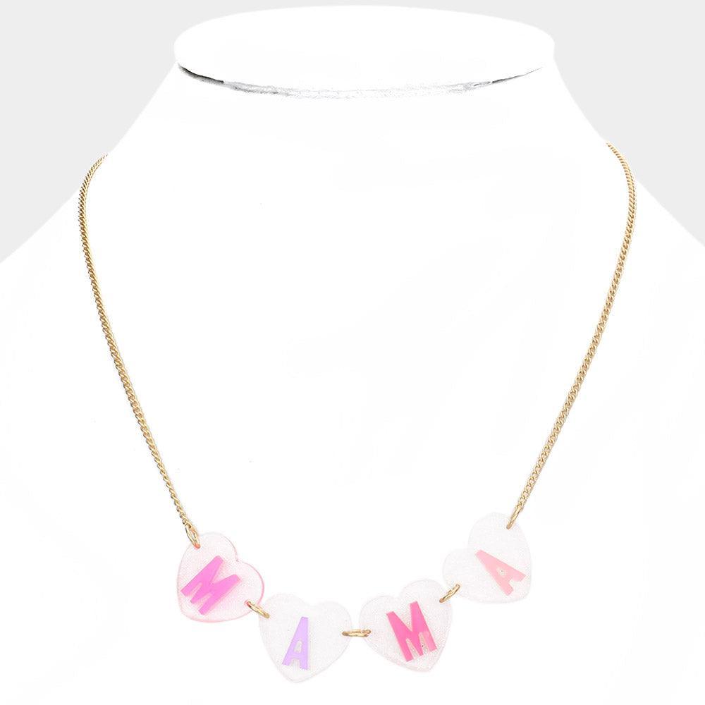 MAMA Message Glittered Lucite Heart Link Necklace