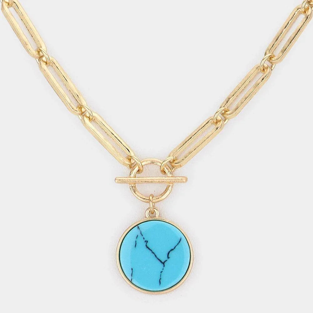 Turquoise Natural Stone Disc Pendant Toggle Necklace - Jewelry Store by Erik Rayo