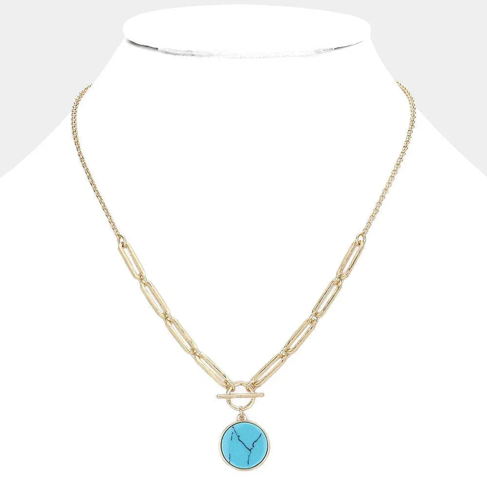 Turquoise Natural Stone Disc Pendant Toggle Necklace - Jewelry Store by Erik Rayo