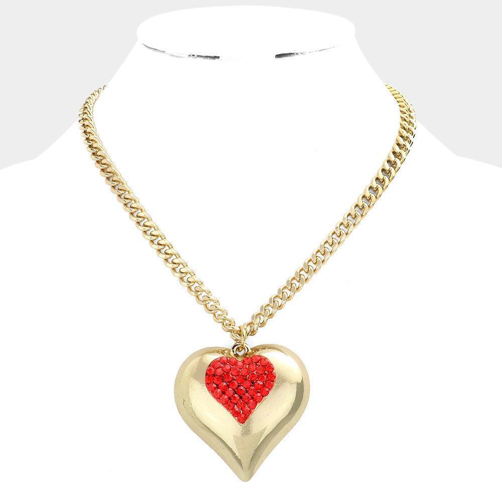 Red Crystal pave chunky heart pendant necklace - Jewelry Store by Erik Rayo