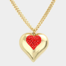 Load image into Gallery viewer, Red Crystal pave chunky heart pendant necklace
