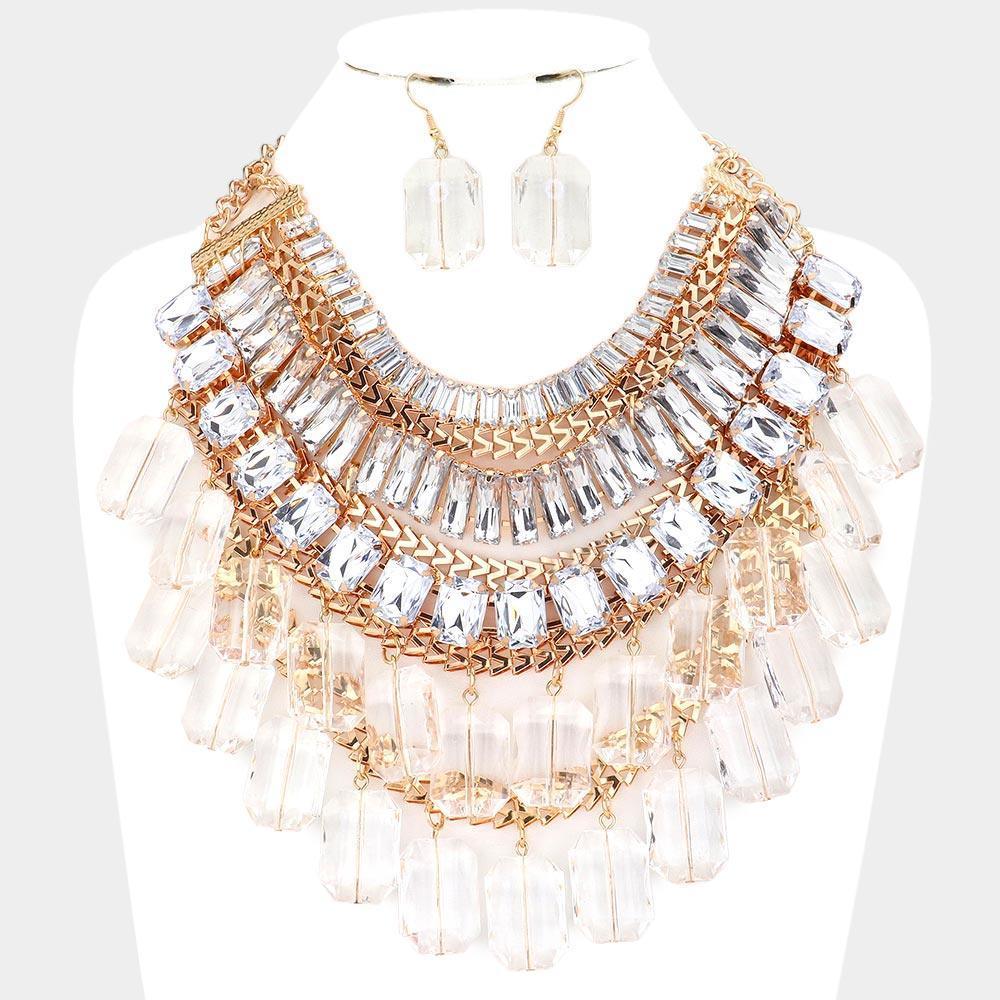 Gold Resin Pebble Ornament Glass Stone Embellished Statement Necklace - Jewelry Store by Erik Rayo