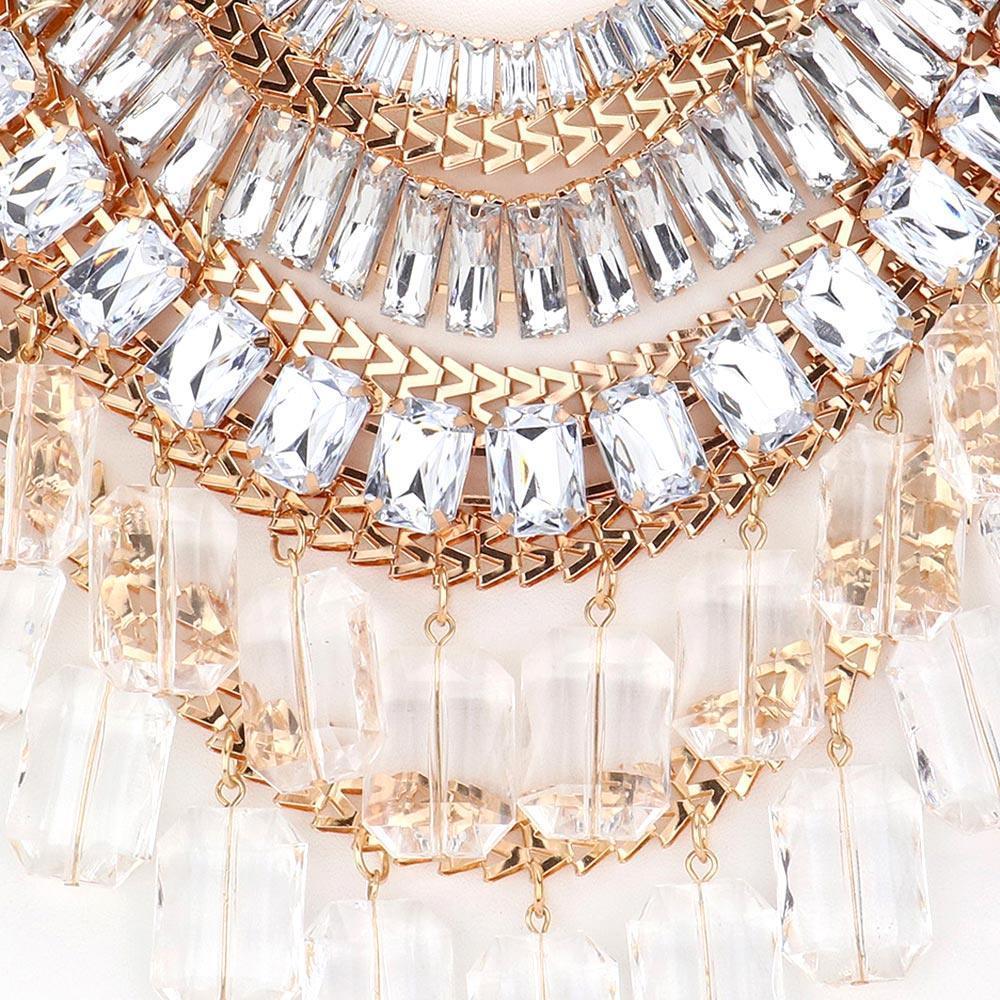 Gold Resin Pebble Ornament Glass Stone Embellished Statement Necklace - Jewelry Store by Erik Rayo