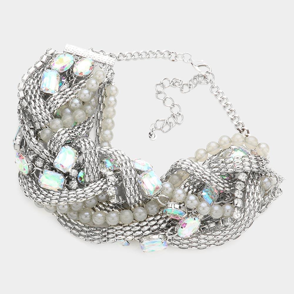 Bold Metal Stone Braided Collar Necklace - Jewelry Store by Erik Rayo
