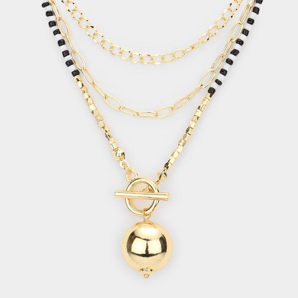 Black Metal Ball Pendant Triple Layered Necklace - Jewelry Store by Erik Rayo