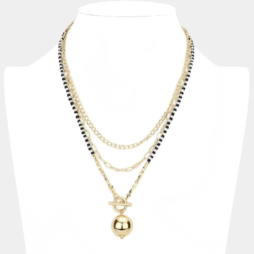 Black Metal Ball Pendant Triple Layered Necklace - Jewelry Store by Erik Rayo