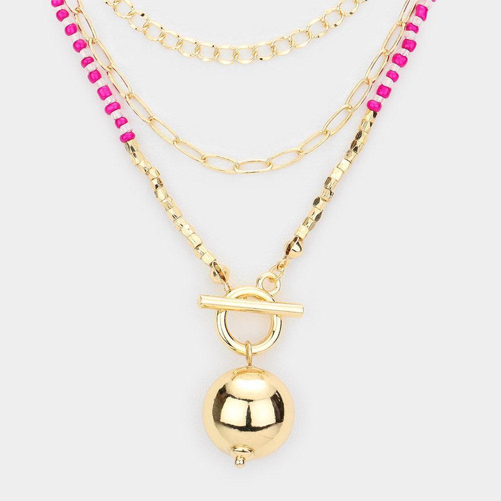 Fuchsia Metal Ball Pendant Triple Layered Necklace - Jewelry Store by Erik Rayo