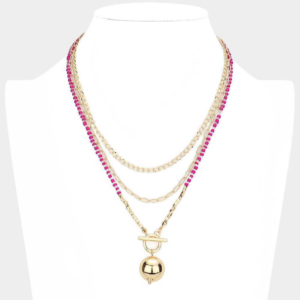 Fuchsia Metal Ball Pendant Triple Layered Necklace - Jewelry Store by Erik Rayo