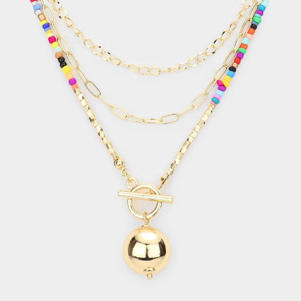 Metal Ball Pendant Triple Layered Necklace - Jewelry Store by Erik Rayo