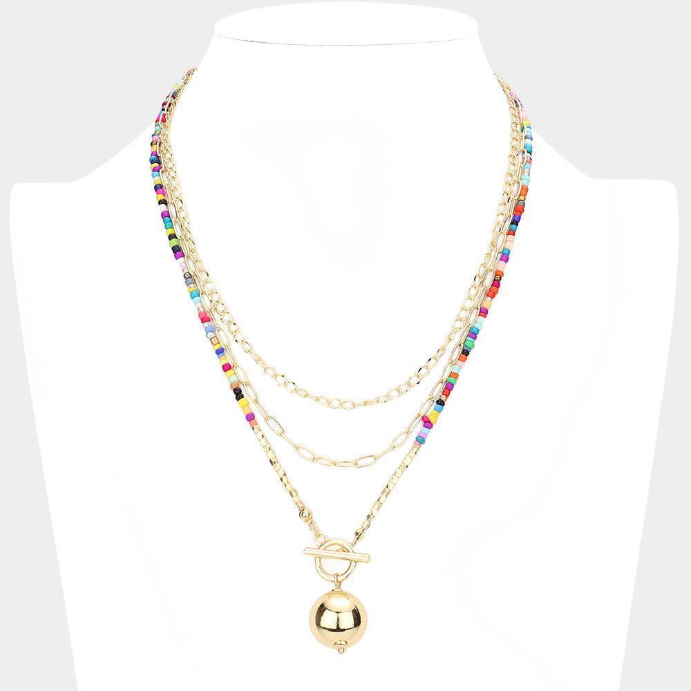 Metal Ball Pendant Triple Layered Necklace - Jewelry Store by Erik Rayo