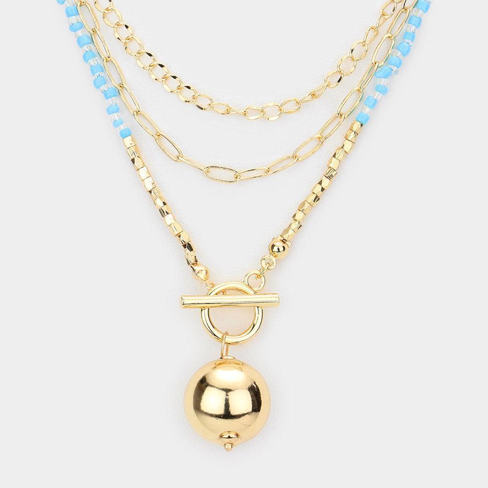 Turquoise Metal Ball Pendant Triple Layered Necklace - Jewelry Store by Erik Rayo