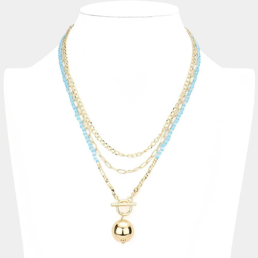 Turquoise Metal Ball Pendant Triple Layered Necklace - Jewelry Store by Erik Rayo