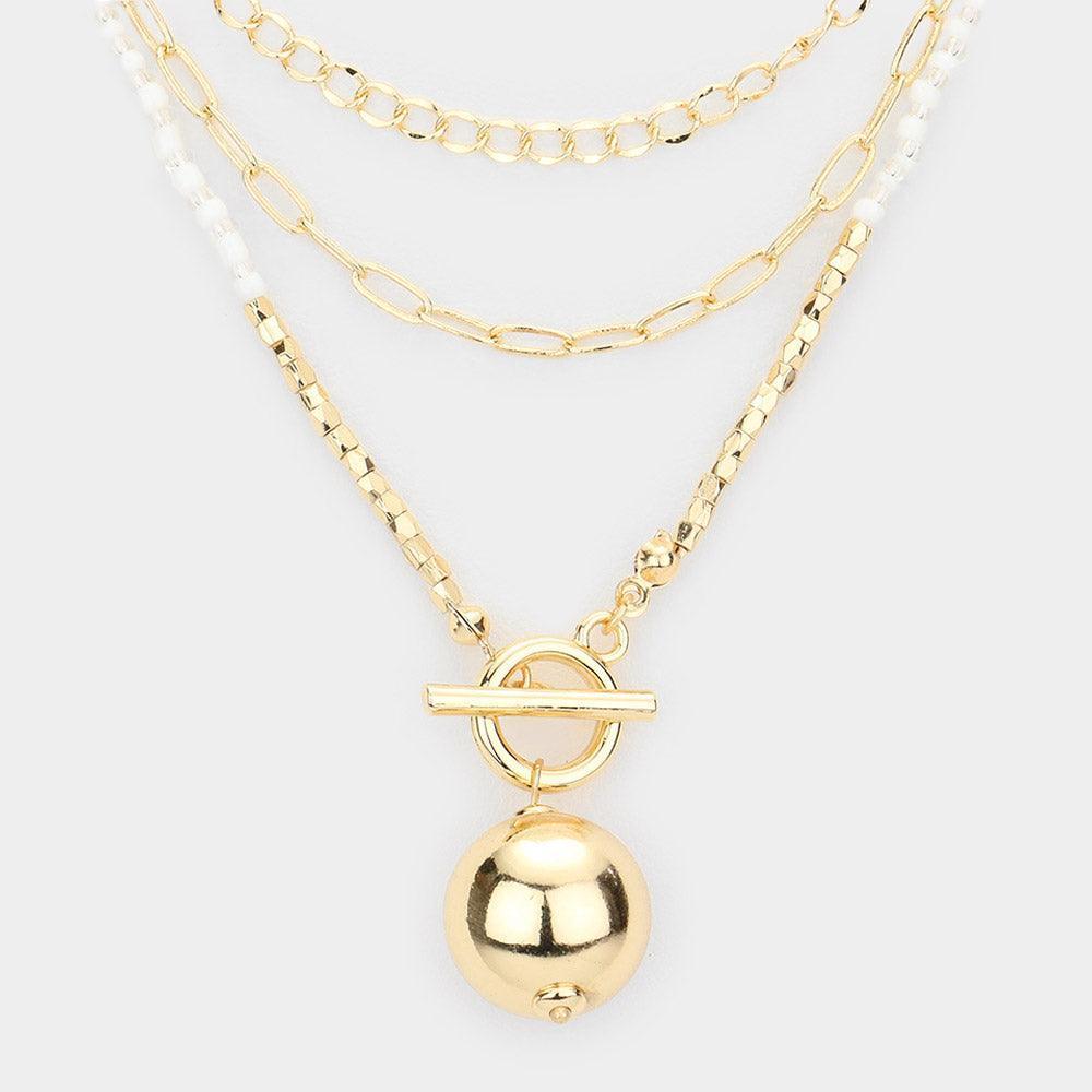 White Metal Ball Pendant Triple Layered Necklace - Jewelry Store by Erik Rayo