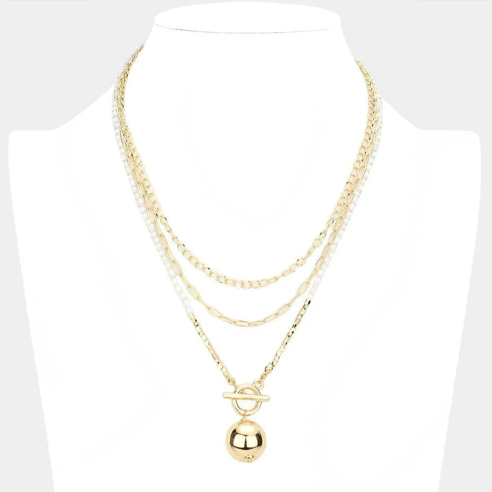 White Metal Ball Pendant Triple Layered Necklace - Jewelry Store by Erik Rayo