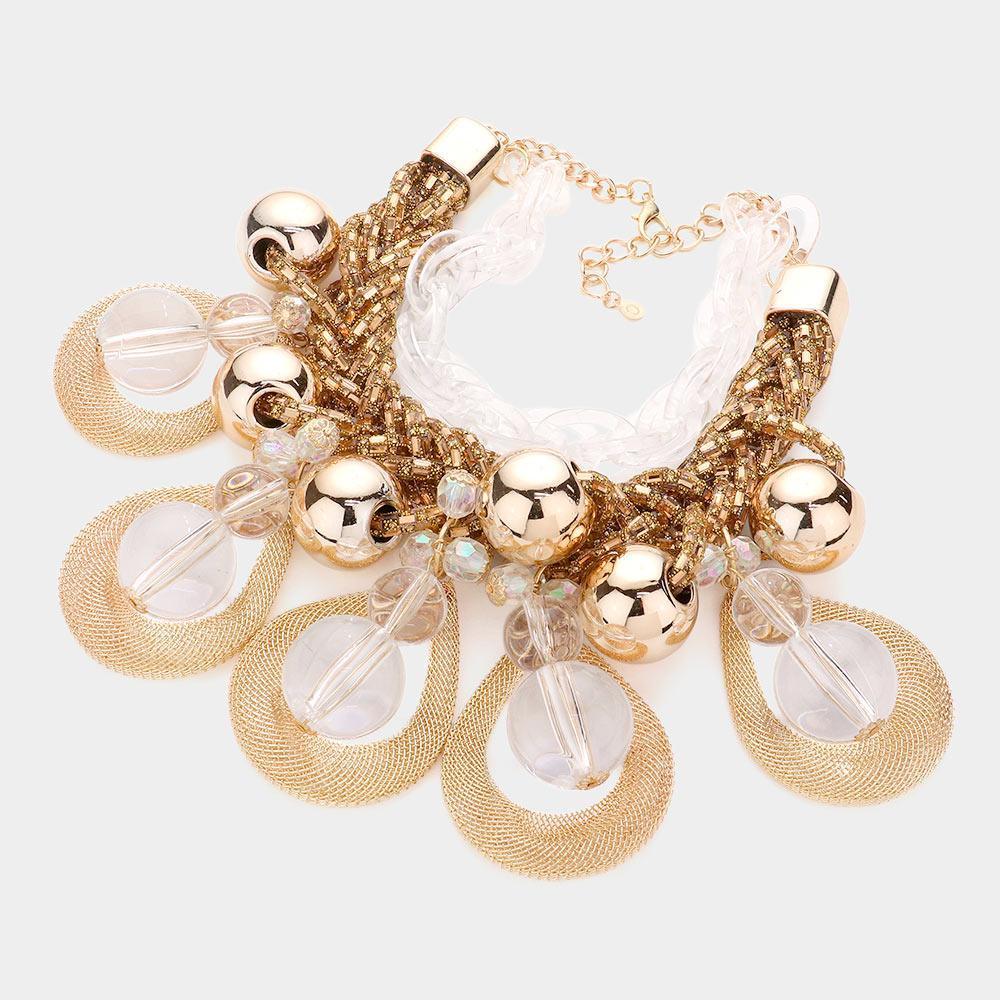 Gold Metal Open Teardrop Lucite Ball Accented Statement Necklace - Jewelry Store by Erik Rayo