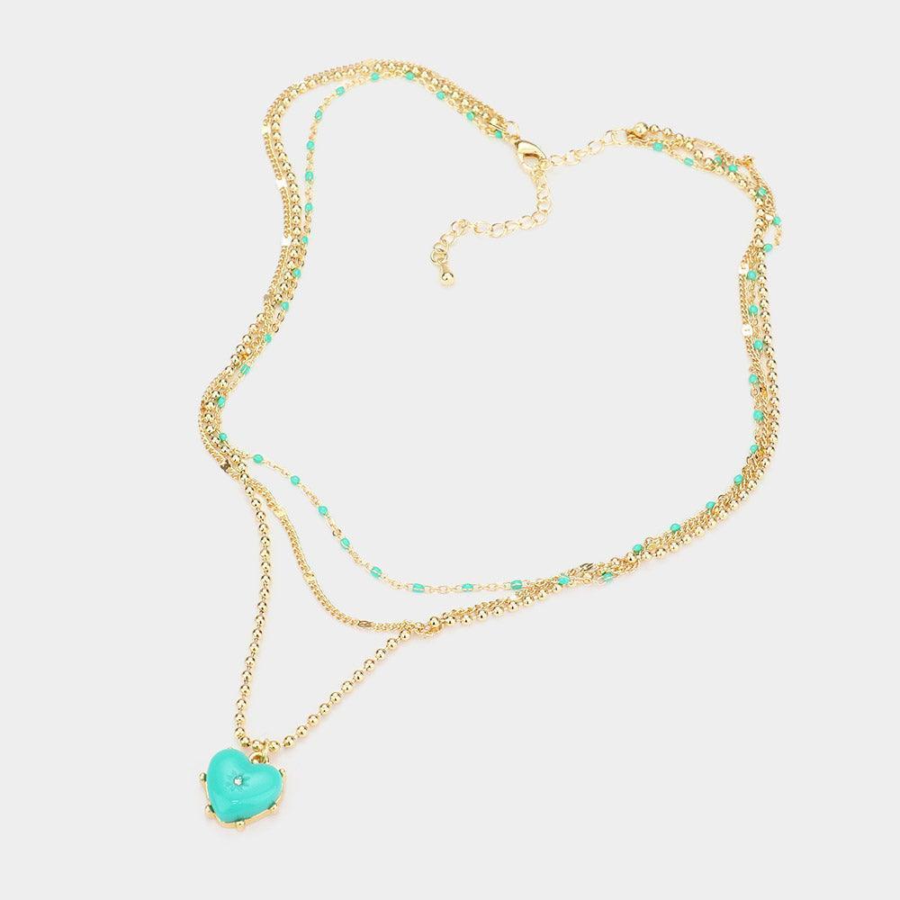 Heart Pendant Triple Layered Necklace - Jewelry Store by Erik Rayo