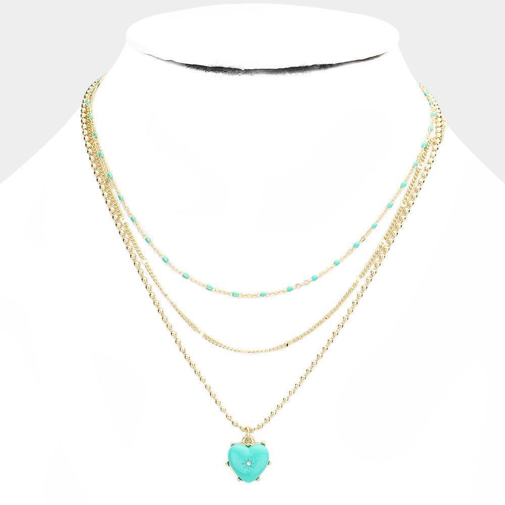 Heart Pendant Triple Layered Necklace - Jewelry Store by Erik Rayo