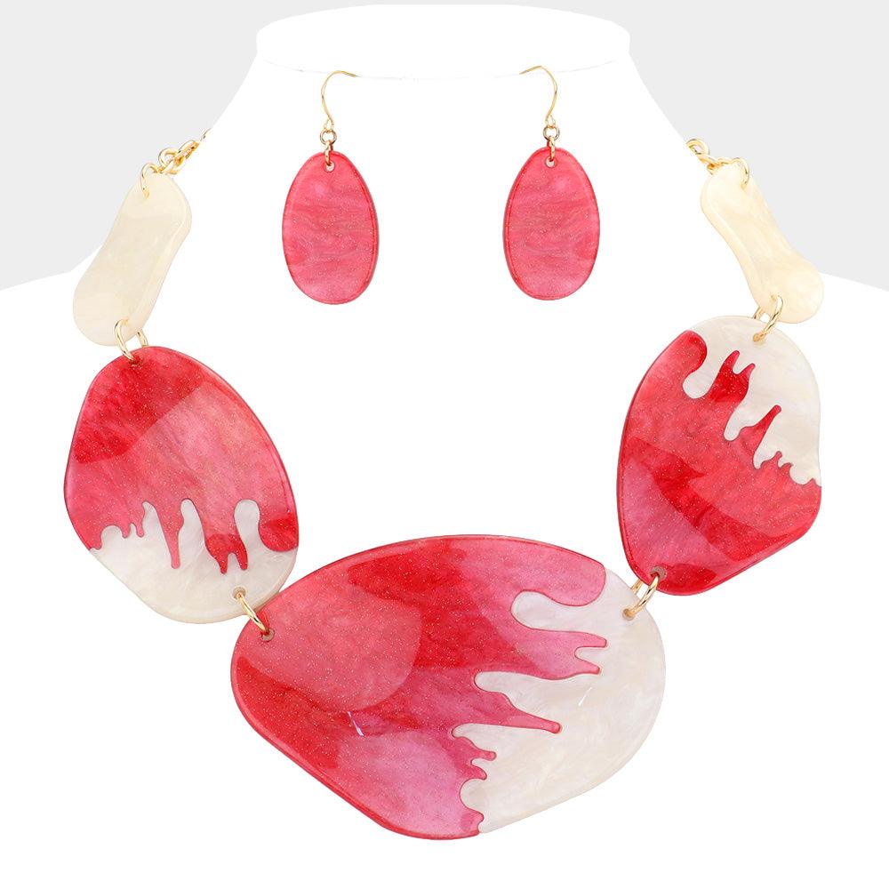 Red Abstract Glitter Necklace