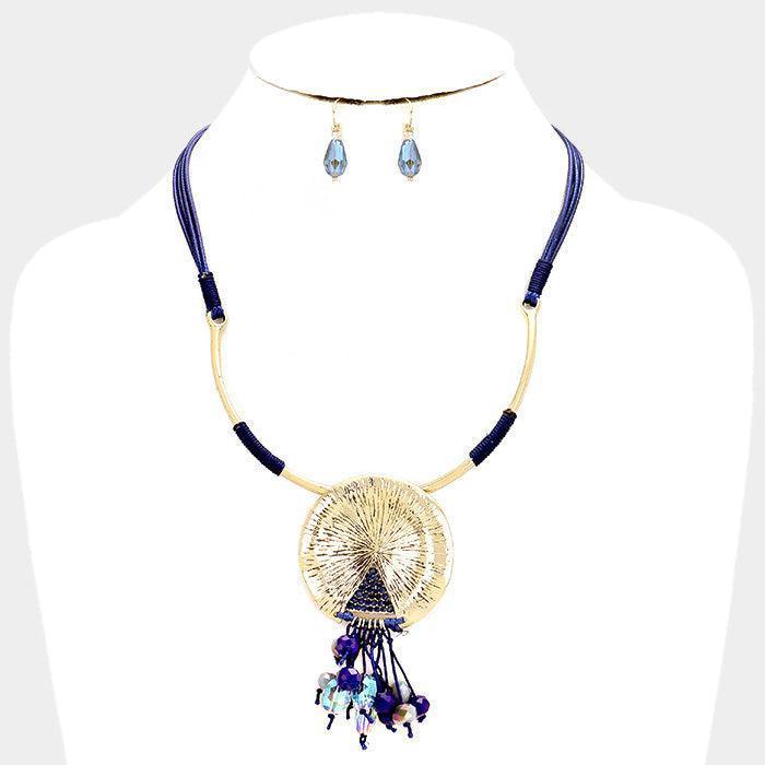 Cord Metal Round Drop Multi Bead Fringe Necklace - Jewelry Store by Erik Rayo