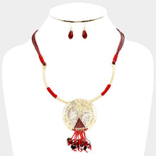 Load image into Gallery viewer, Red Cord Metal Round Drop Multi Bead Fringe Necklace
