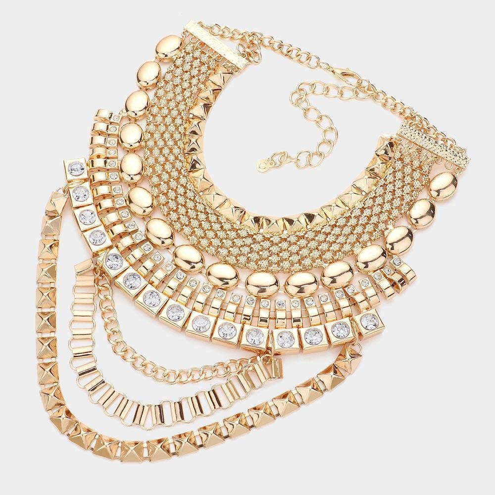 Gold Stone Embellished Statement Necklace - Jewelry Store by Erik Rayo