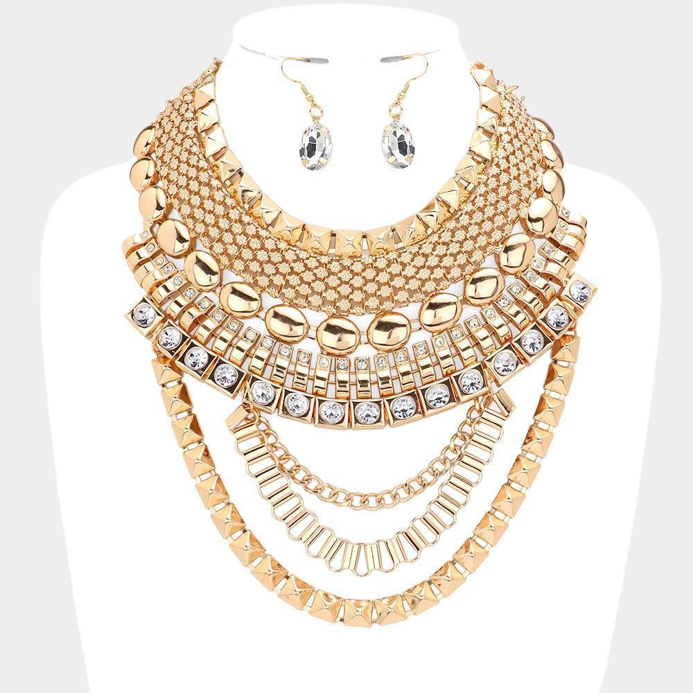 Gold Stone Embellished Statement Necklace - Jewelry Store by Erik Rayo
