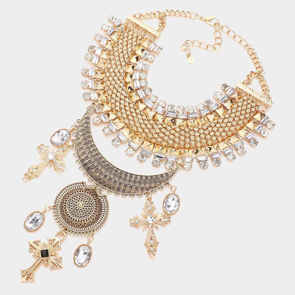 Gold Triple Cross Accented Statement Necklace - Jewelry Store by Erik Rayo