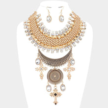 Load image into Gallery viewer, Gold Triple Cross Accented Statement Necklace
