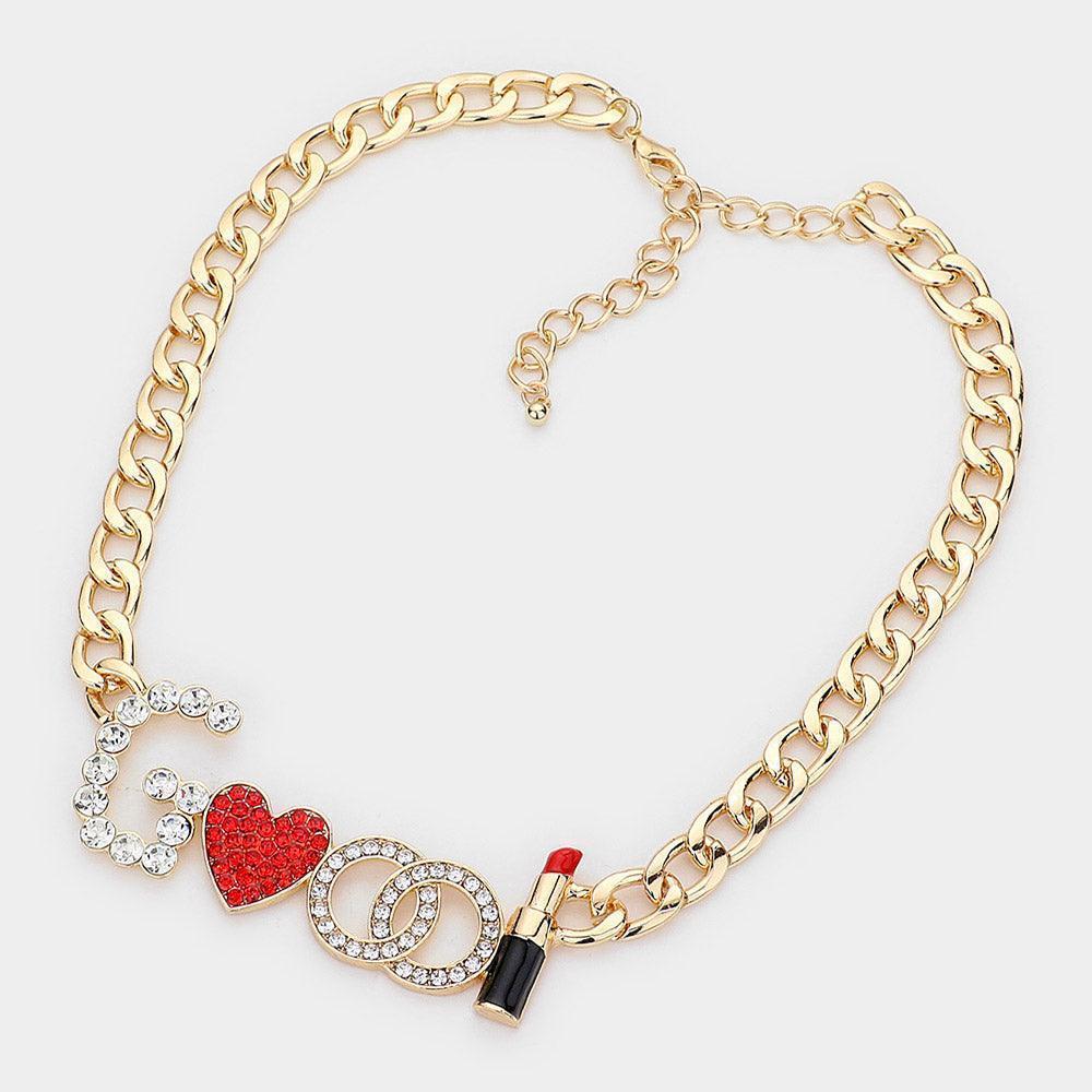 Gold Rhinestone Paved Good Message Necklace - Jewelry Store by Erik Rayo