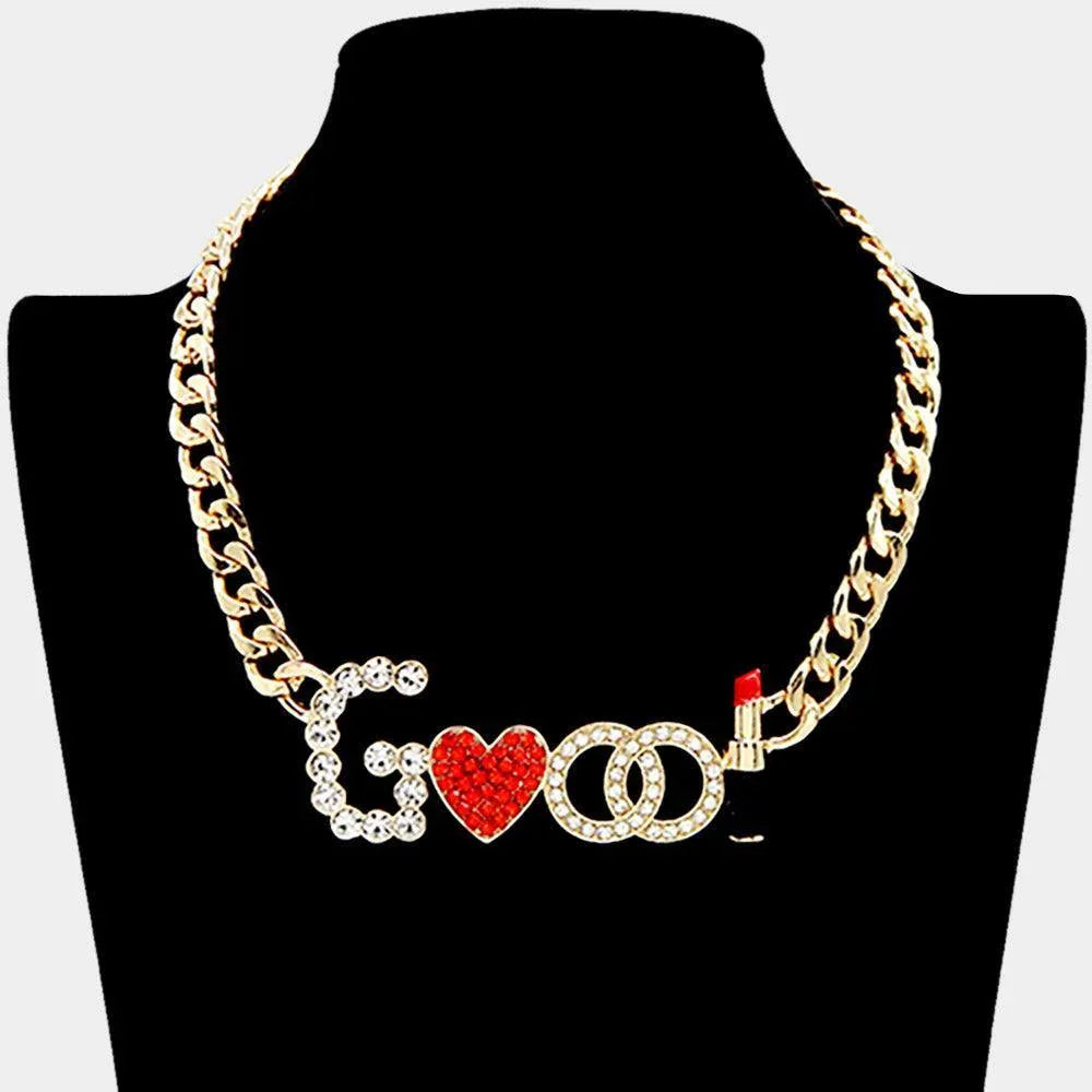 Gold Rhinestone Paved Good Message Necklace - Jewelry Store by Erik Rayo