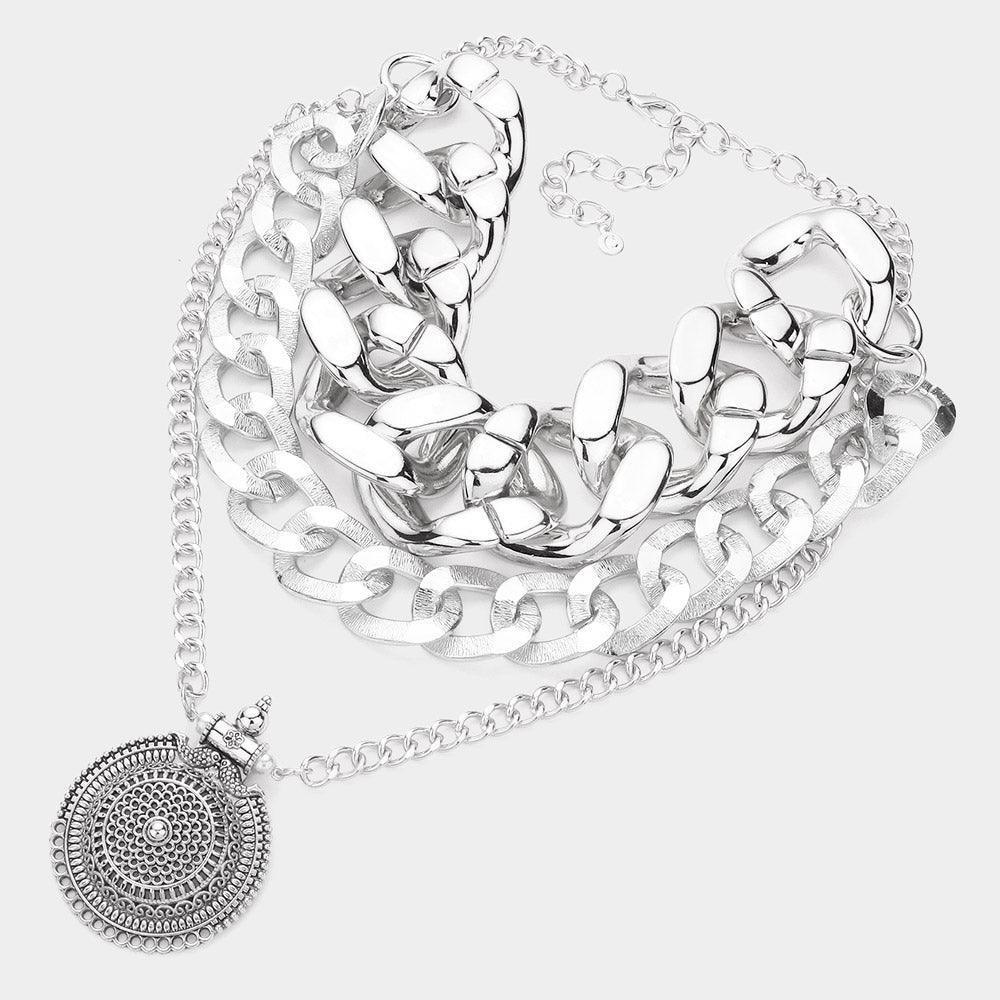 Antique Metal Round Accented Chain Link Statement Necklace - Jewelry Store by Erik Rayo