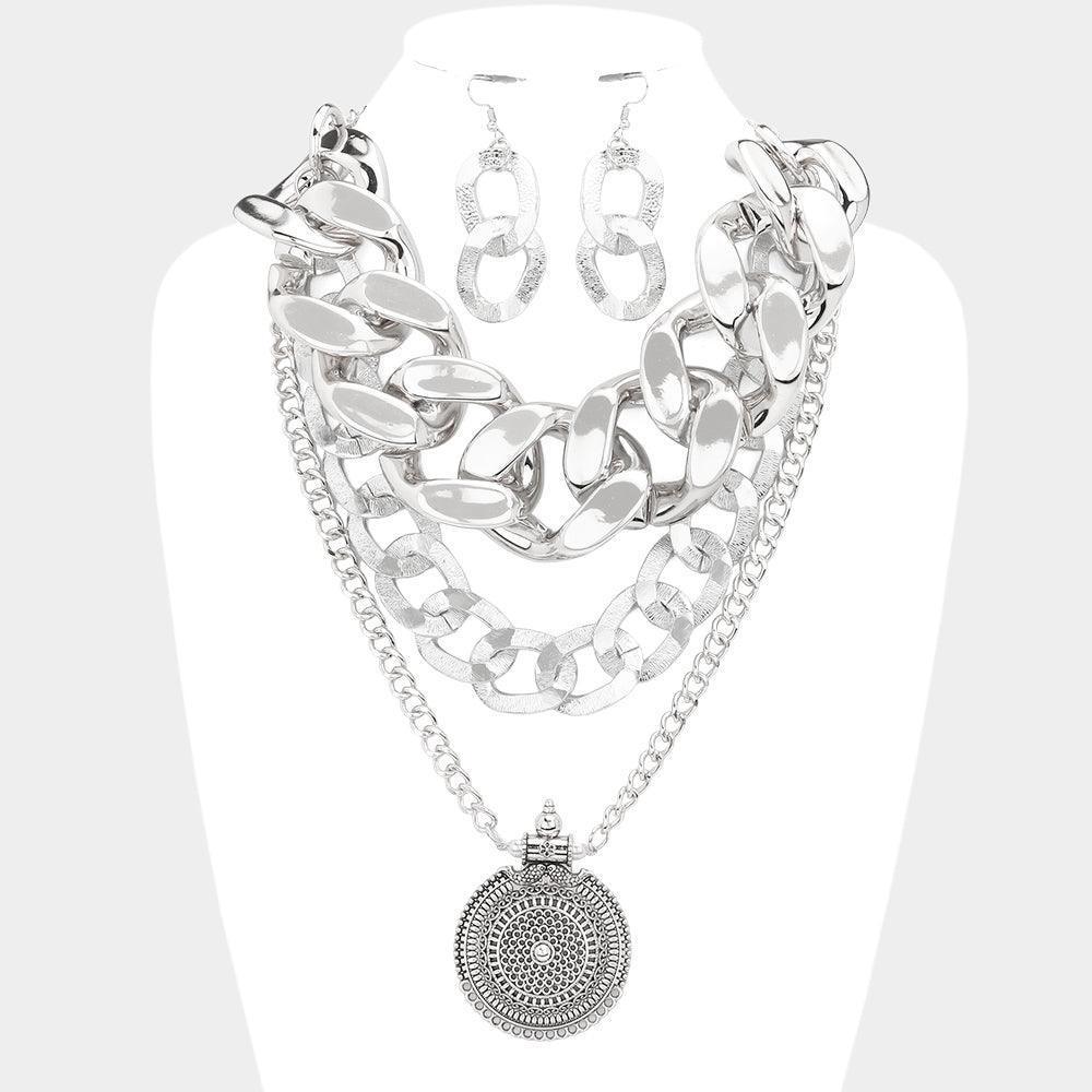 Antique Metal Round Accented Chain Link Statement Necklace - Jewelry Store by Erik Rayo