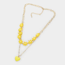 Load image into Gallery viewer, Yellow Enamel Heart Pendant Flower Link Double Layered Necklace
