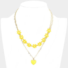 Load image into Gallery viewer, Yellow Enamel Heart Pendant Flower Link Double Layered Necklace
