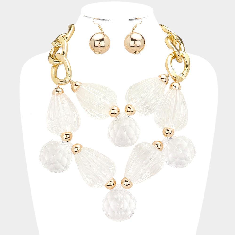 Gold Bold Lucite Bead Statement Necklace