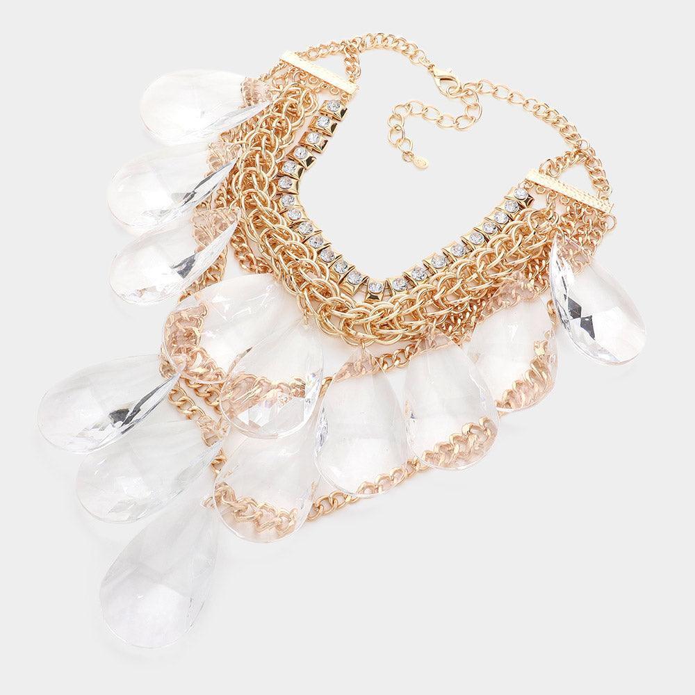 Gold Lucite Teardrop Cluster Statement Necklace - Jewelry Store by Erik Rayo