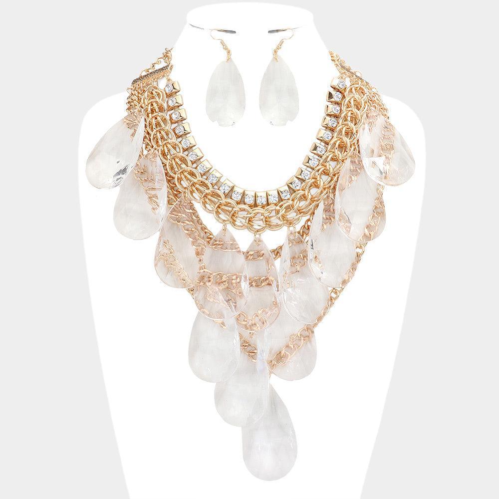 Gold Lucite Teardrop Cluster Statement Necklace - Jewelry Store by Erik Rayo