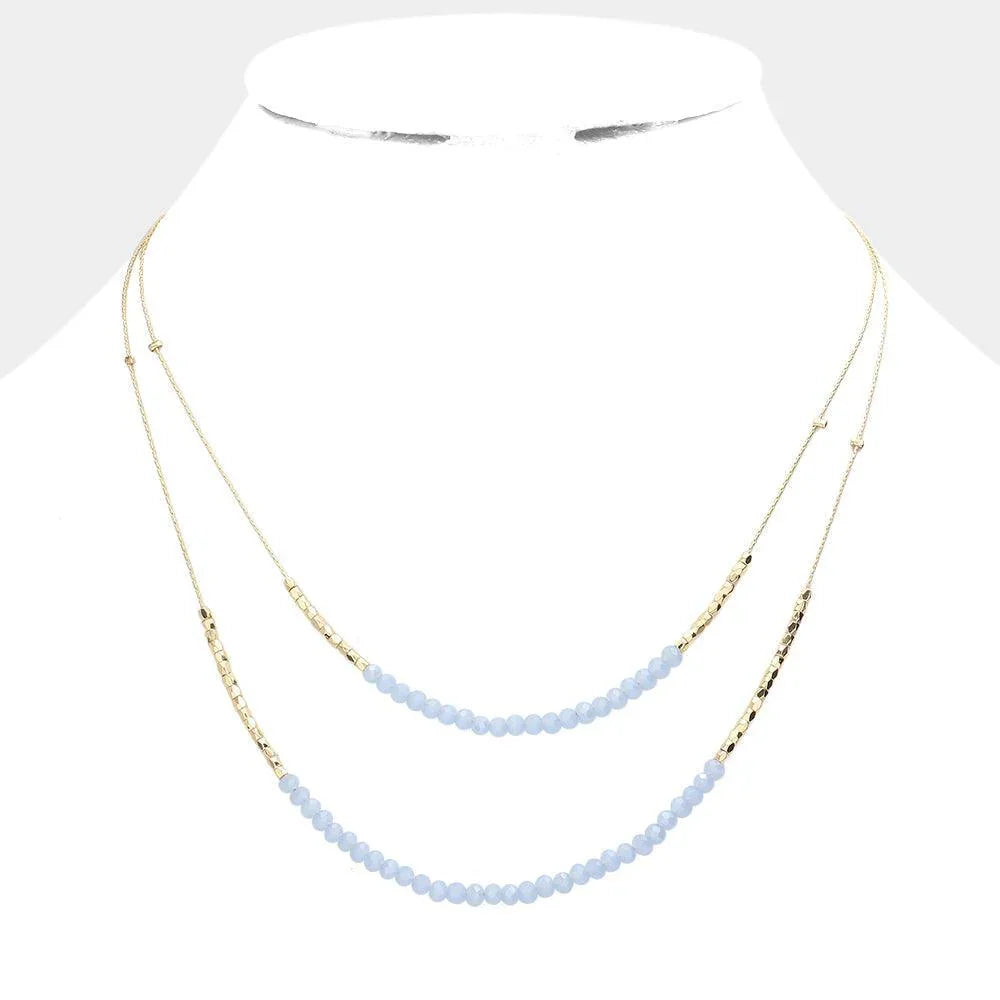 Blue Faceted Beaded Double Layered Bib Necklace - Jewelry Store by Erik Rayo