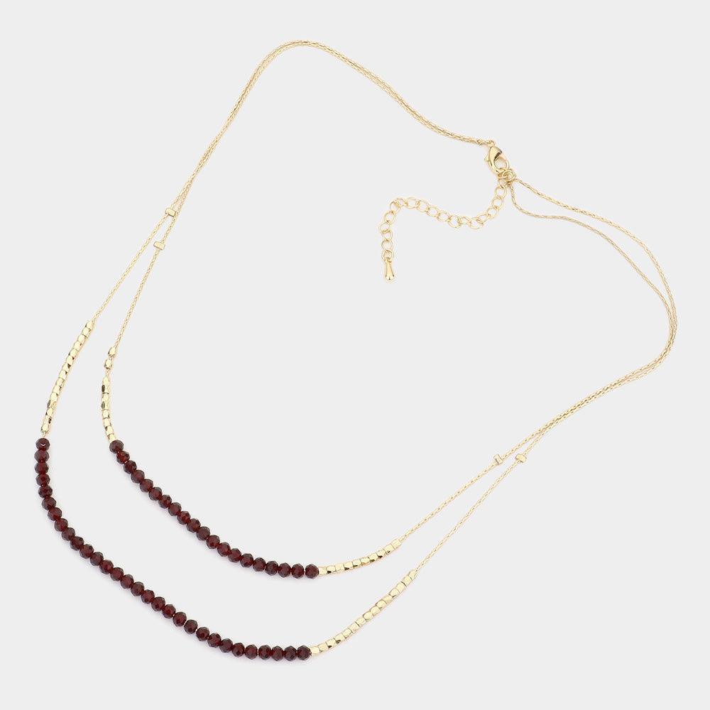 Burgundy Faceted Beaded Double Layered Bib Necklace - Jewelry Store by Erik Rayo